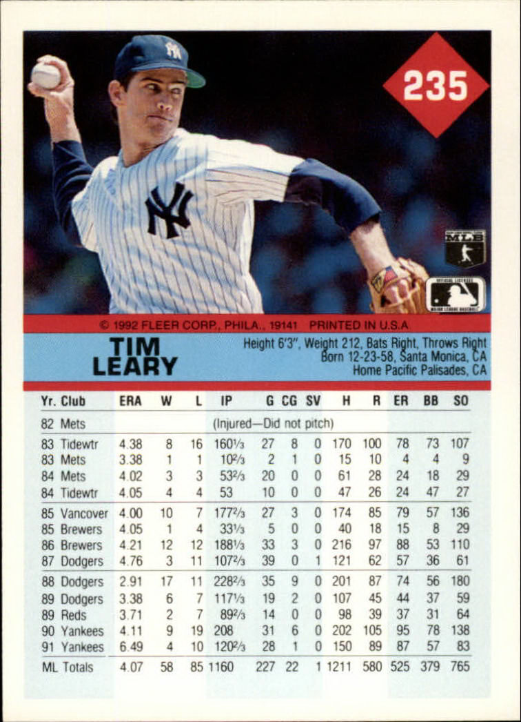 A2094- 1992 Fleer Baseball Card #s 1-250 +Rookies -You Pick- 15+ FREE US SHIP - Picture 467 of 495