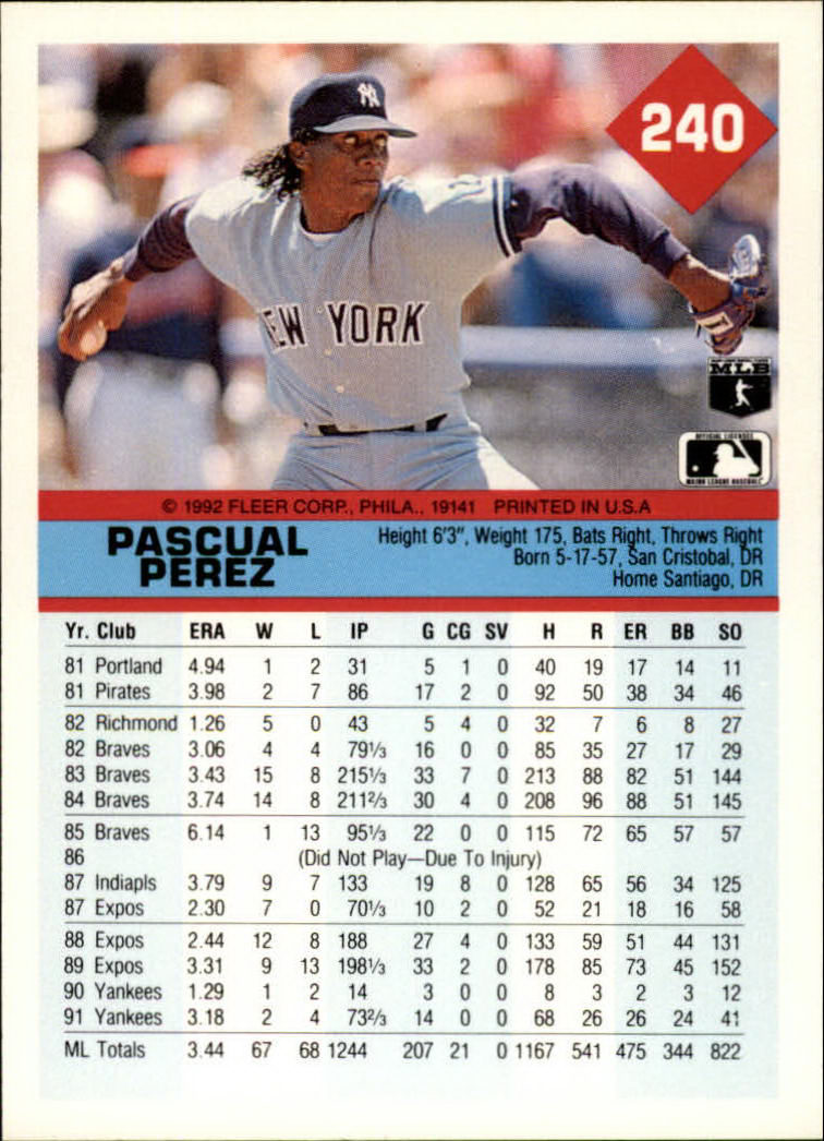 A2094- 1992 Fleer Baseball Card #s 1-250 +Rookies -You Pick- 15+ FREE US SHIP - Picture 475 of 495