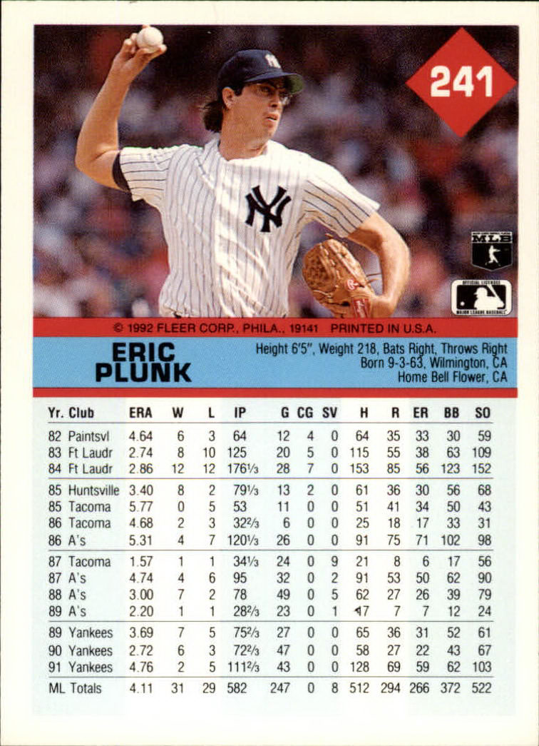 A2094- 1992 Fleer Baseball Card #s 1-250 +Rookies -You Pick- 15+ FREE US SHIP - Picture 477 of 495