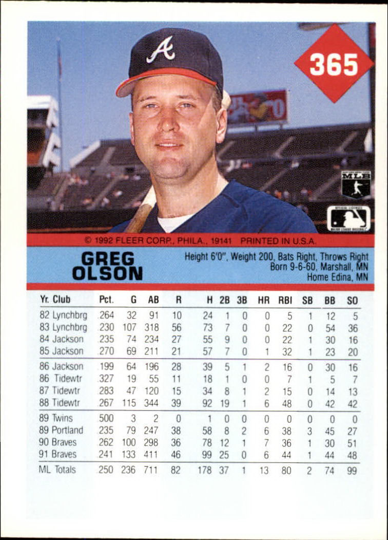 1992 Fleer #365 Greg Olson - NM-MT - GamesandCards.com