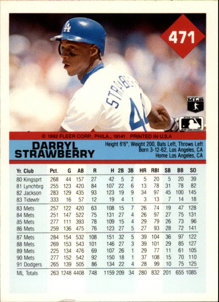 A2094- 1992 Fleer Baseball Cards 251-500 +Rookies -You Pick- 15+ FREE US SHIP - Picture 441 of 499