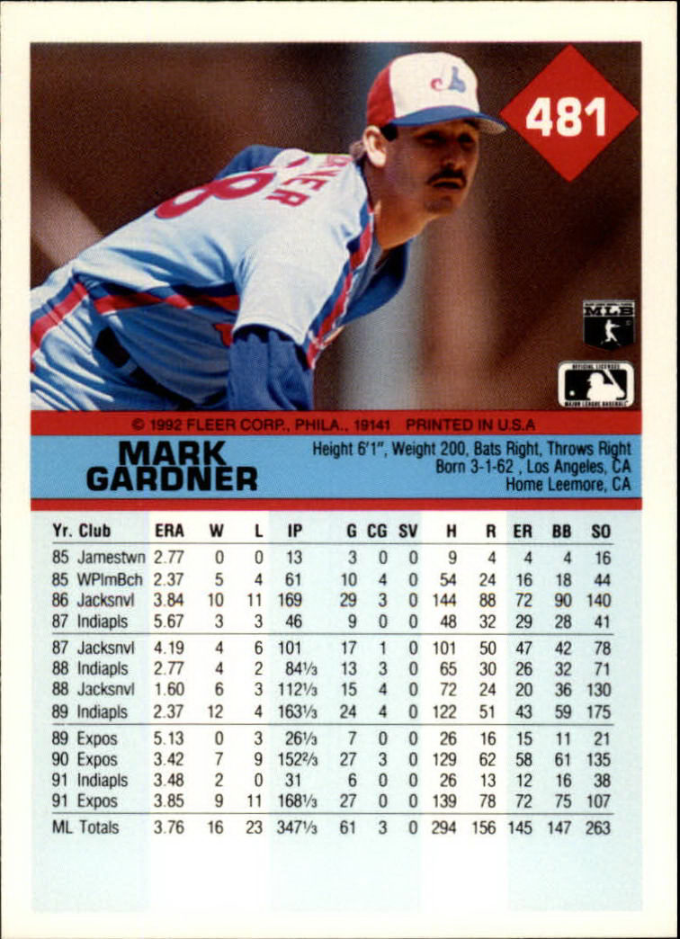 1992 Fleer #481 Mark Gardner back image