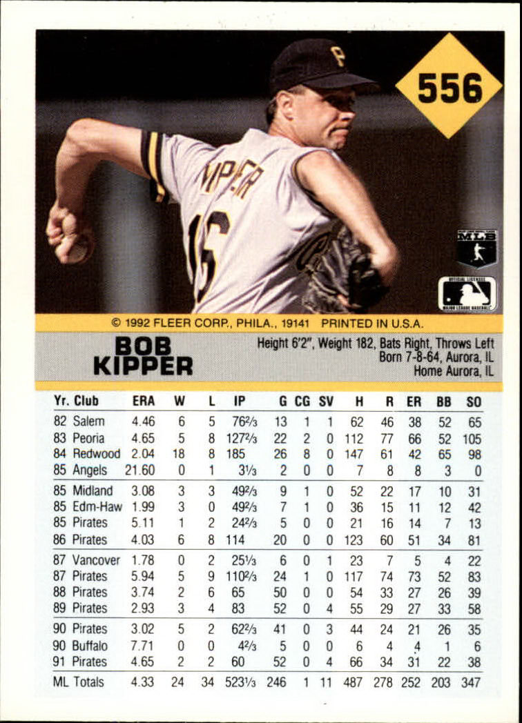 1992 Fleer #556 Bob Kipper back image