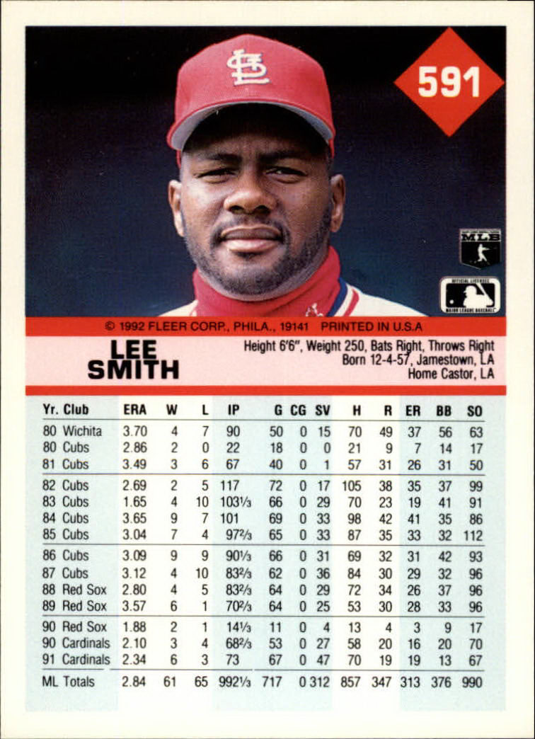 1992 Fleer Lee Smith 591 Baseball Card eBay