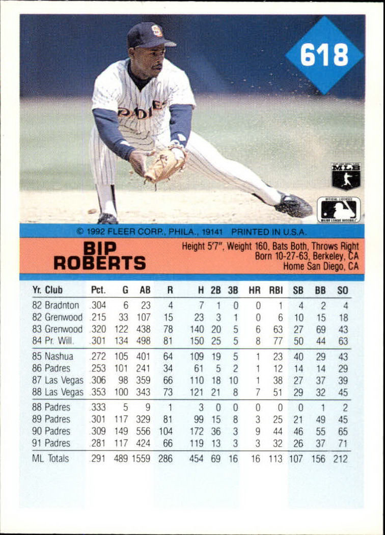 1992 Fleer #618 Bip Roberts back image