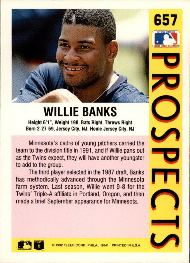 1992 Fleer #657 Willie Banks MLP back image