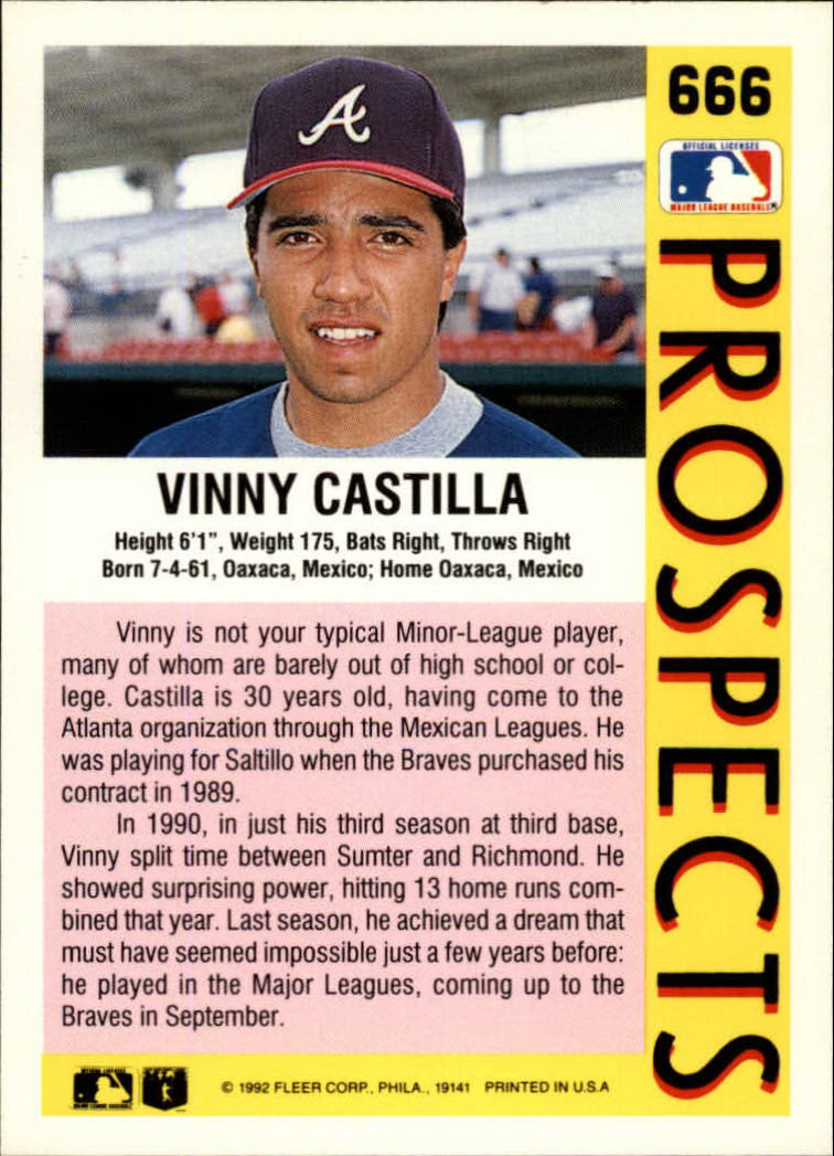 1992 Fleer #666 Vinny Castilla RC back image