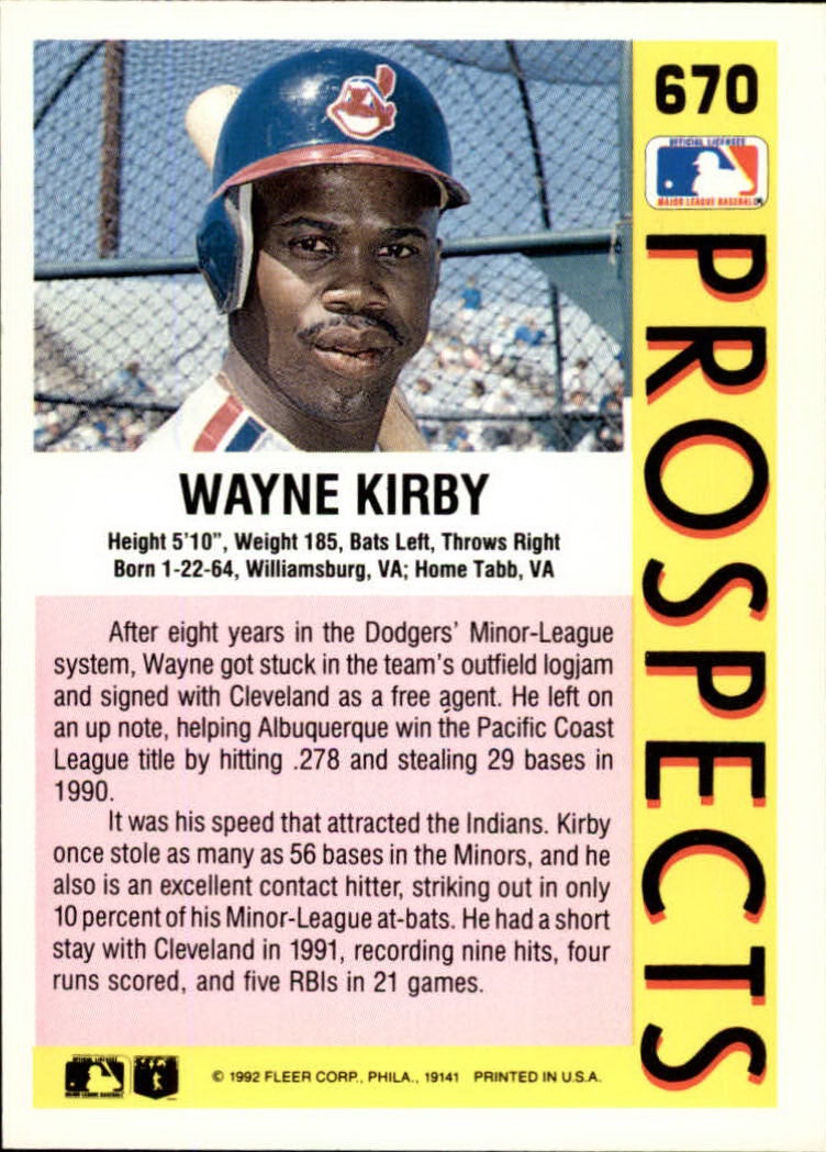 1992 Fleer #670 Wayne Kirby RC back image