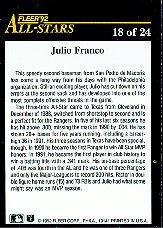 1992 Fleer All-Stars #18 Julio Franco back image