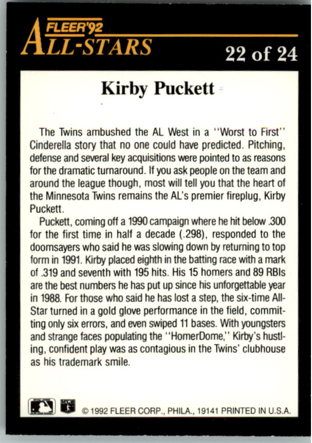 1992 Fleer Baseball "All-Stars" Insert Cards - Picture 42 of 46
