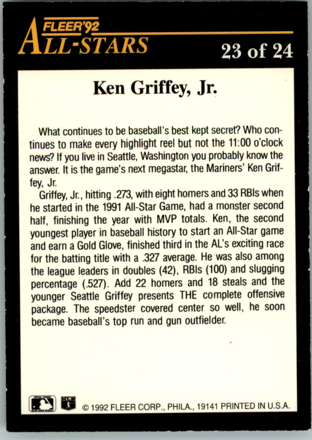 1992 Fleer All-Stars #23 Ken Griffey Jr. back image