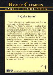 1992 Fleer Clemens #1 Roger Clemens/Quiet Storm back image