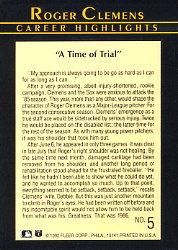 1992 Fleer Clemens #5 Roger Clemens/Time Of Trial back image