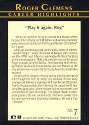 1992 Fleer Clemens #7 Roger Clemens/Play It Again Roger back image
