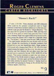 1992 Fleer Clemens #9 Roger Clemens/Heeee's Back back image