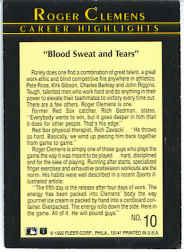 1992 Fleer Clemens #10 Roger Clemens/Blood, Sweat and Tears back image