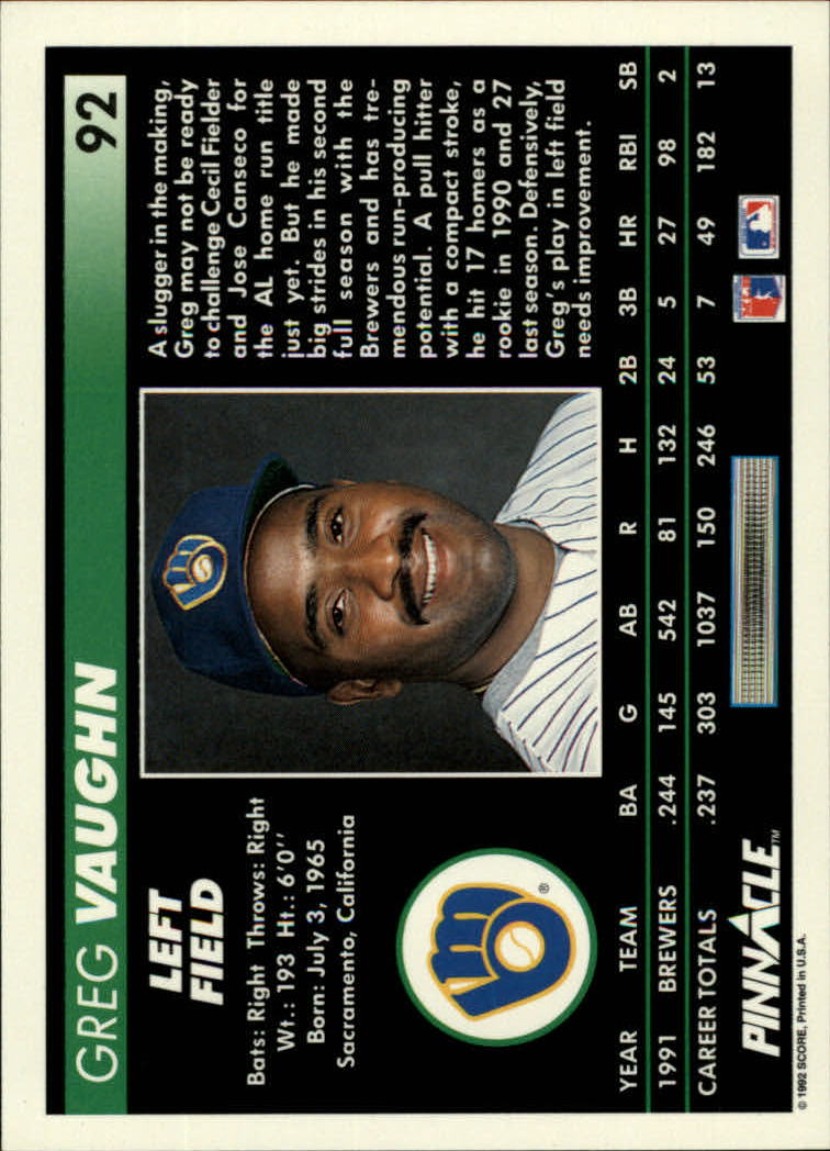A5747- 1992 Pinnacle Baseball #S 1-250 + Rookies -du Pick- 15 + Gratis US Schiff - Bild 183 von 499