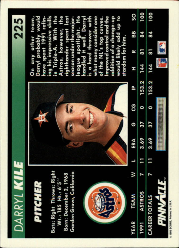 1992 Pinnacle #225 Darryl Kile back image