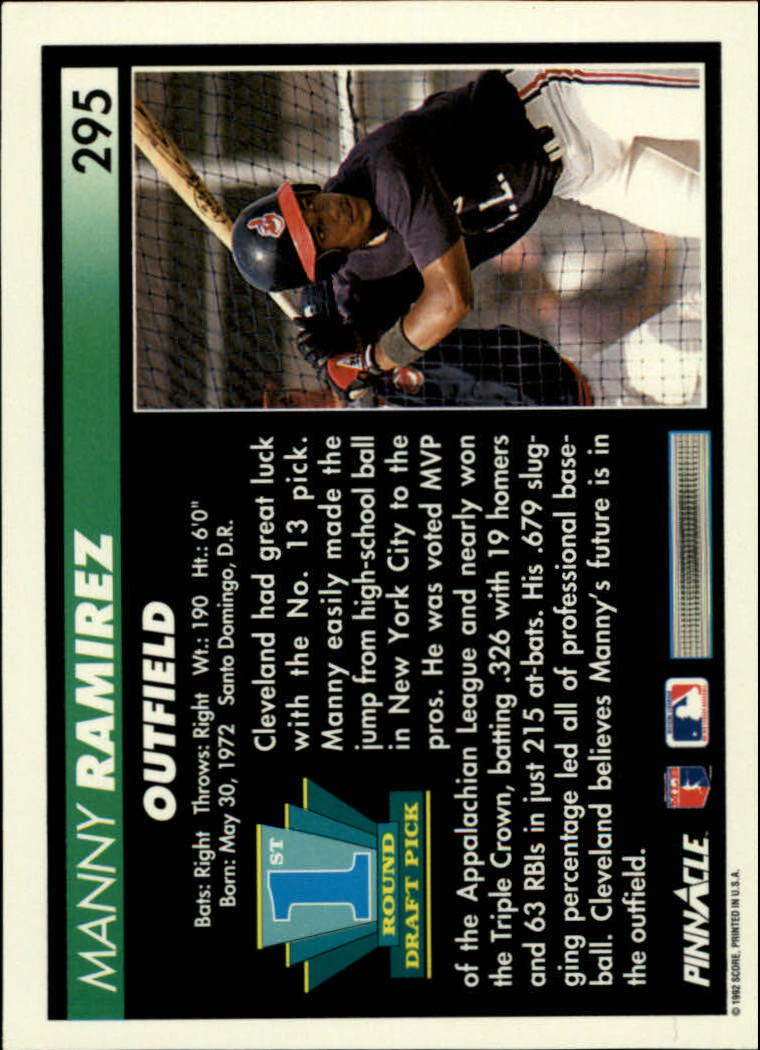 1992 Pinnacle #295 Manny Ramirez RC back image