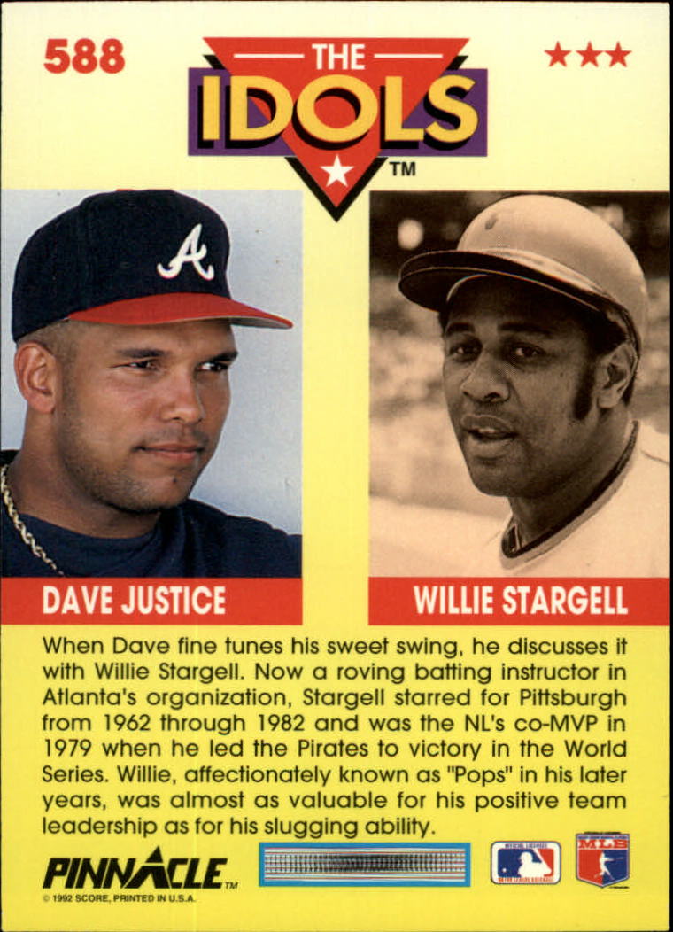 1992 Pinnacle #588 Dave Justice/Willie Stargell IDOLS back image
