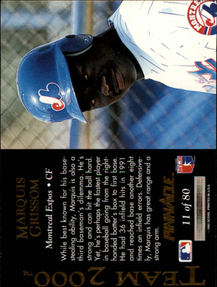 1992 Pinnacle Team 2000 #11 Marquis Grissom back image