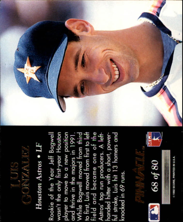 1992 Pinnacle Team 2000 #68 Luis Gonzalez back image