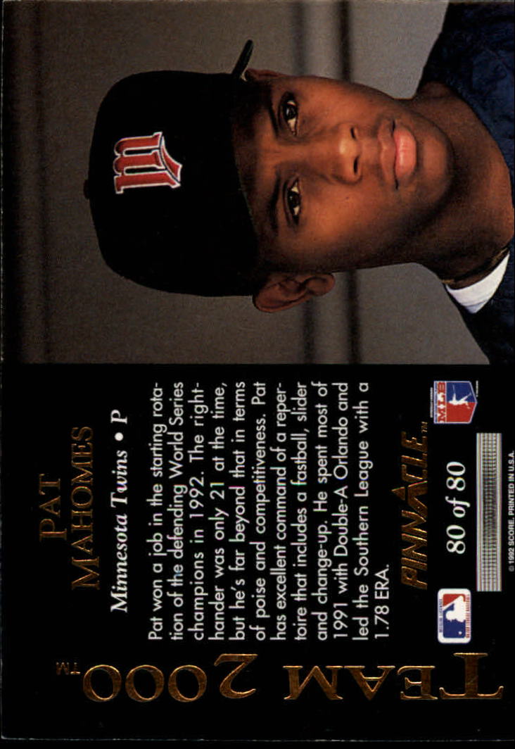 1992 Pinnacle Pat Mahomes #80 Minnesota Twins Baseball Card