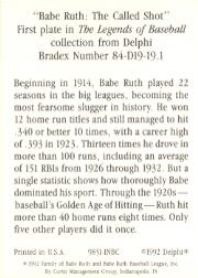1992 Delphi Bradford Exchange #12 Babe Ruth back image