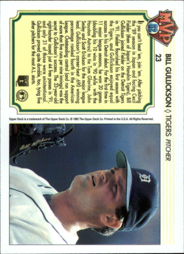 1992 Upper Deck Team MVP Holograms #23 Bill Gullickson back image