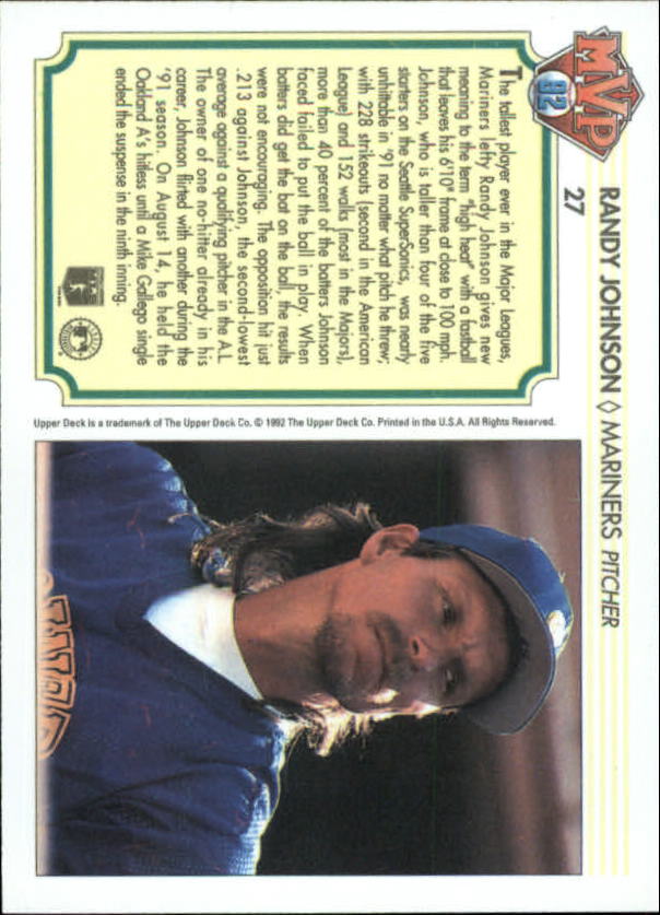 1992 Upper Deck Team MVP Holograms #27 Randy Johnson back image