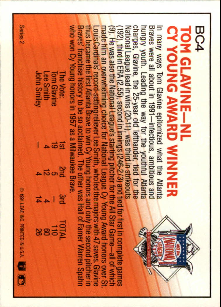 1992 Donruss Bonus Cards #BC4 Tom Glavine CY back image
