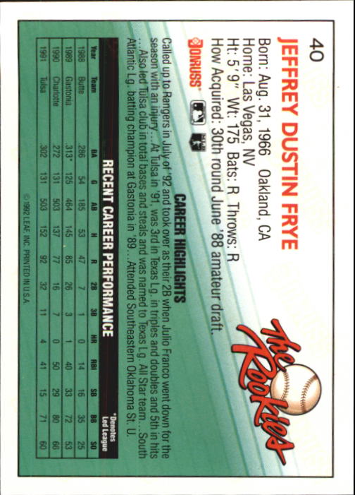 1992 Donruss Rookies #40 Jeff Frye RC back image