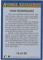 1992 Fleer Rookie Sensations #12 Ivan Rodriguez back image