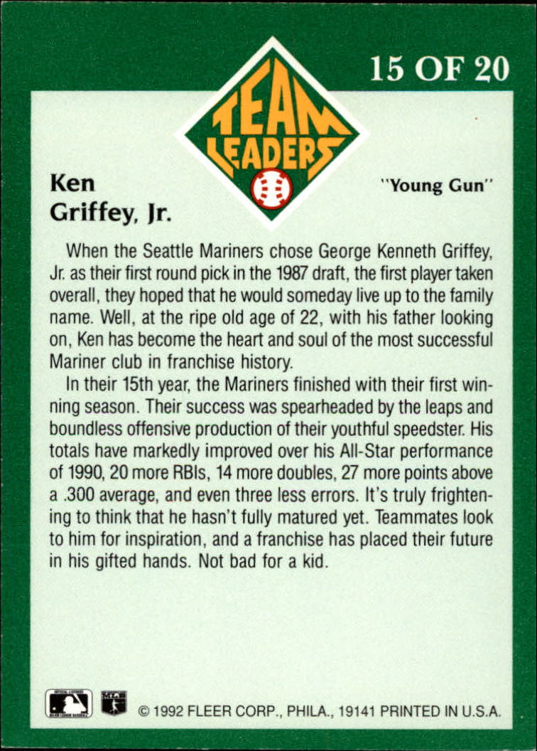 1992 Fleer Team Leaders #15 Ken Griffey Jr. back image