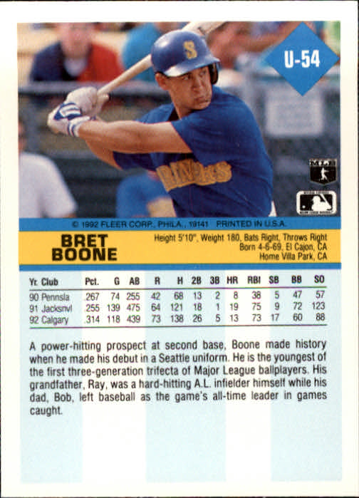 1992 Fleer Update #54 Bret Boone back image