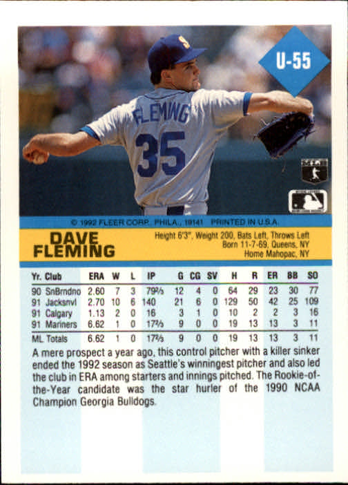 1992 Fleer Update #55 Dave Fleming back image