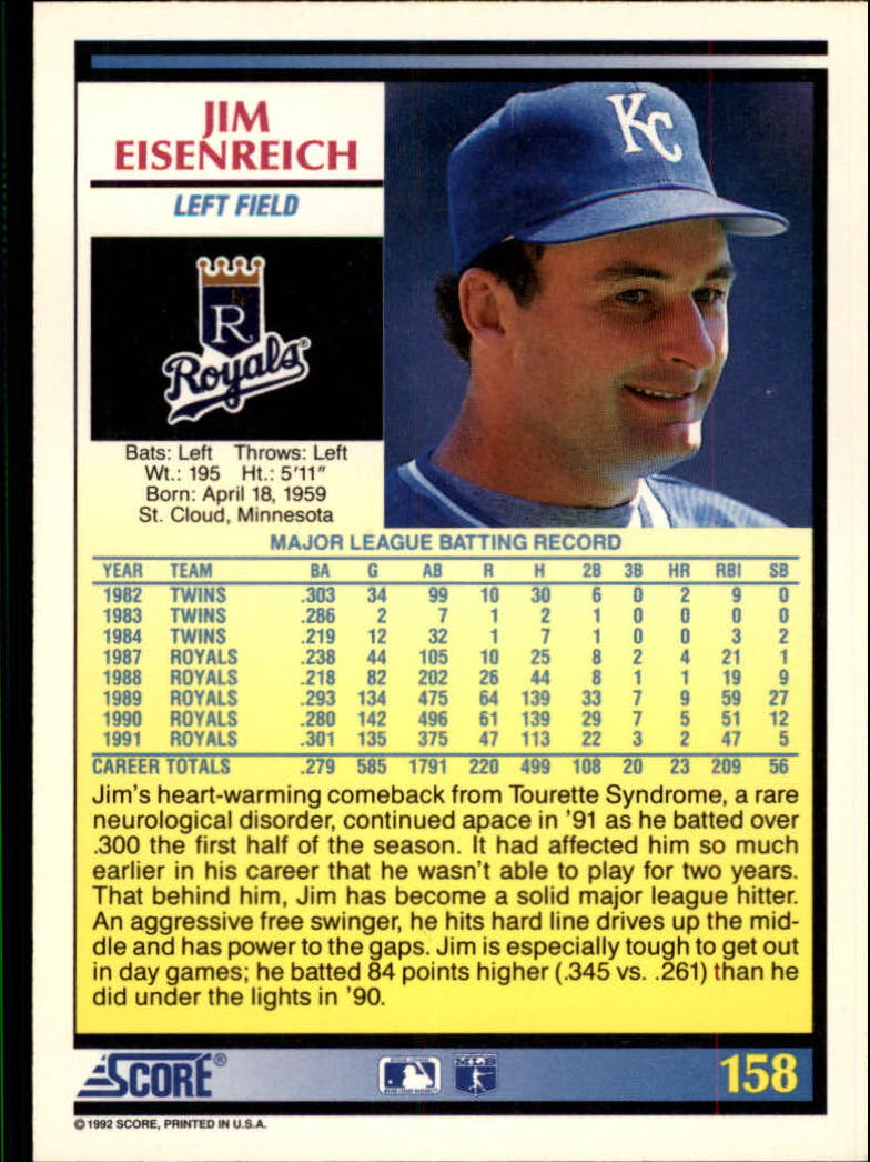 1992 Score #158 Jim Eisenreich back image