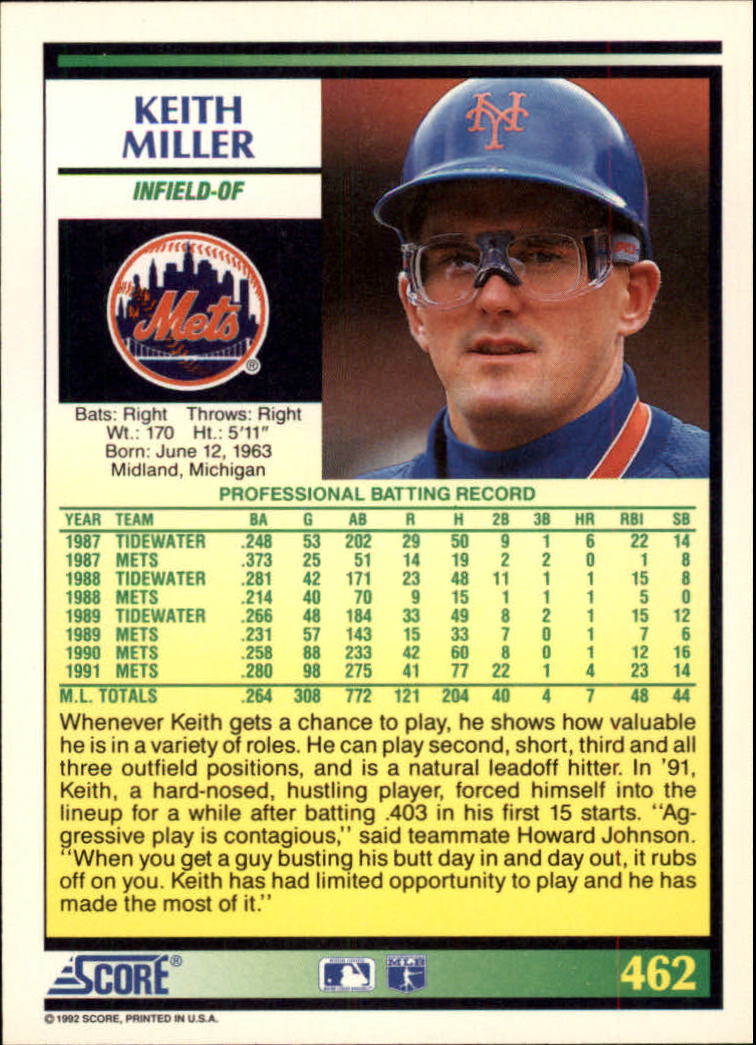 1992 Score #462 Keith Miller back image