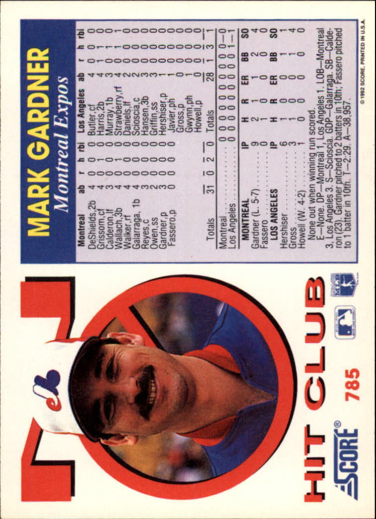 1992 Score #785 Mark Gardner NH back image