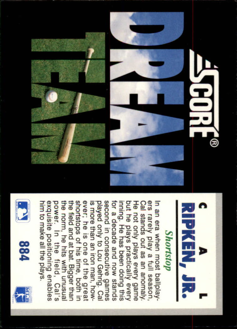 1992 Score #884 Cal Ripken DT back image