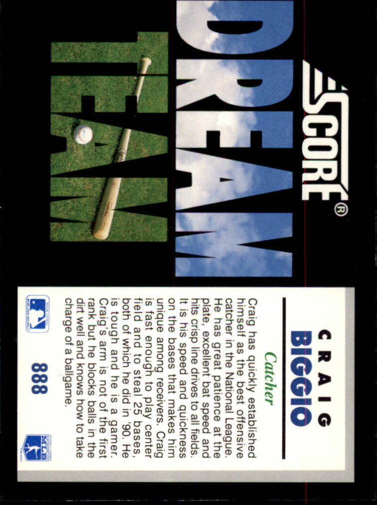 1992 Score #888 Craig Biggio DT back image
