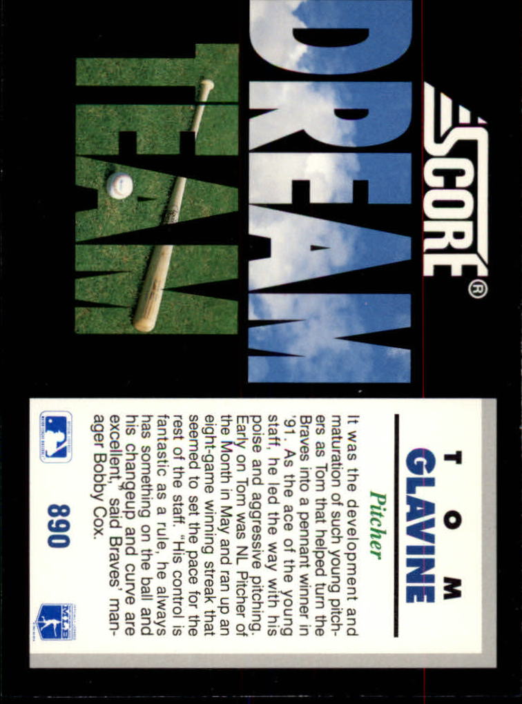 1992 Score #890 Tom Glavine DT back image