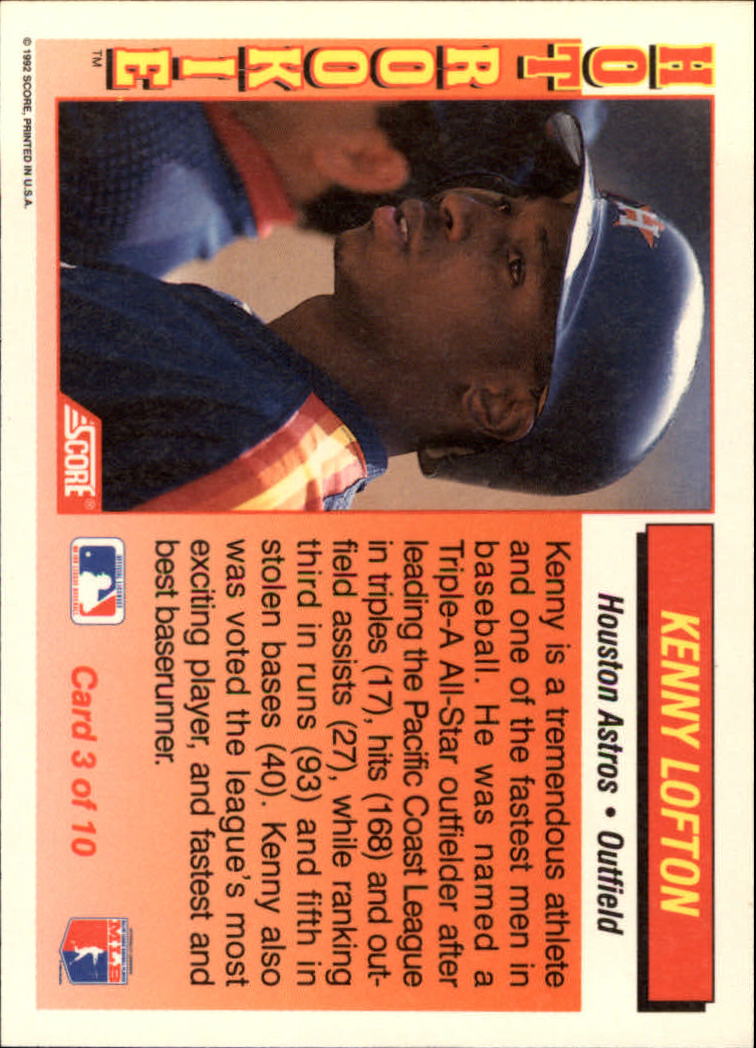 1992 Score Hot Rookies #3 Kenny Lofton back image