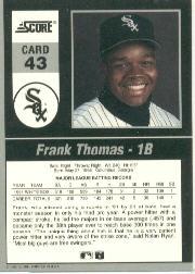 1992 Score Impact Players #43 Frank Thomas back image