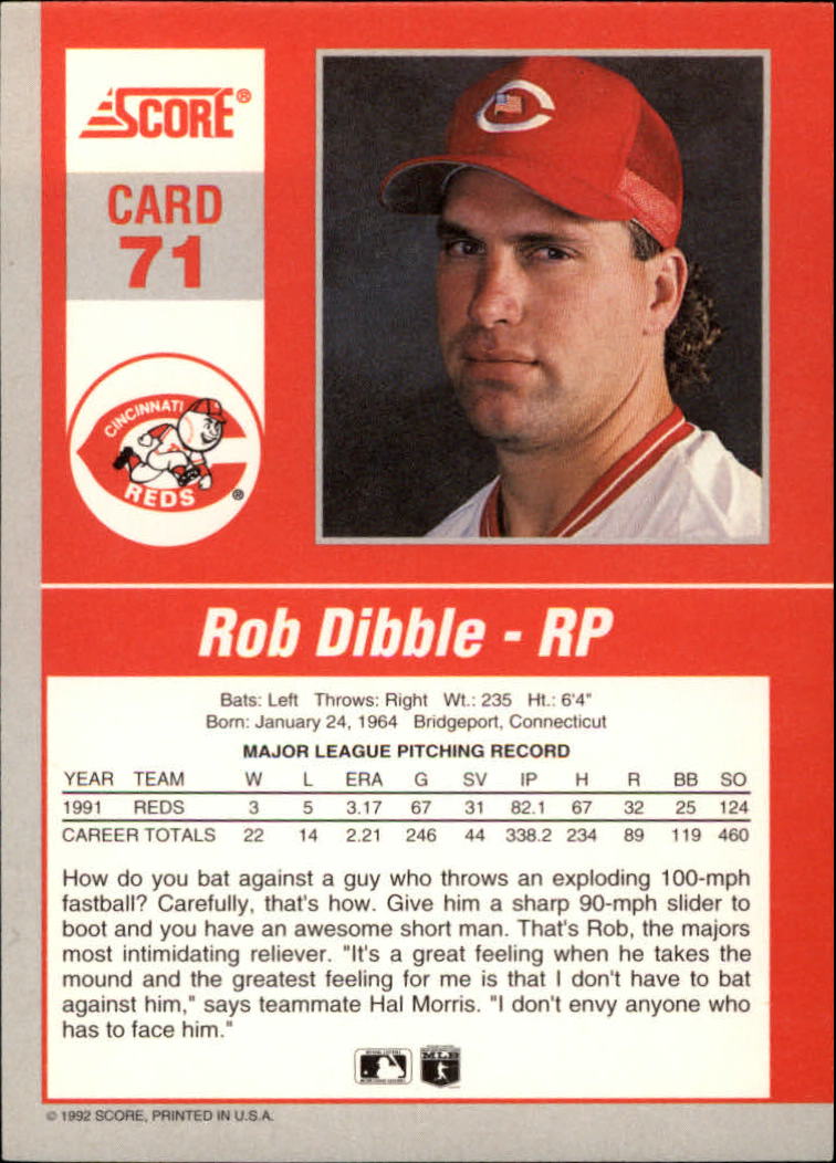 1992 Score Impact Players #71 Rob Dibble back image