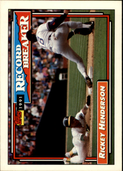 1992 Topps #2 Rickey Henderson RB/Most career SB's/Some cards have print/marks that show 1.991/on the front