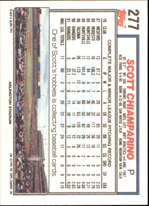 1992 Topps #277 Scott Chiamparino back image