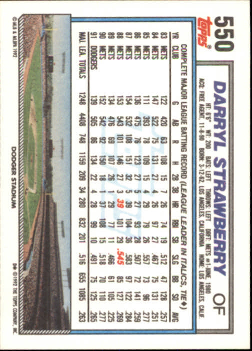 : 1992 Upper Deck #174 Darryl Strawberry NM-MT Los Angeles Dodgers  Baseball : Collectibles & Fine Art