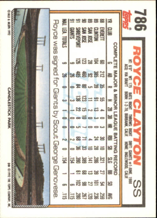 1992 Topps #786 Royce Clayton back image