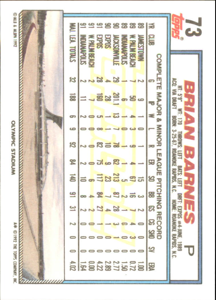 1992 Topps Gold #73 Brian Barnes back image